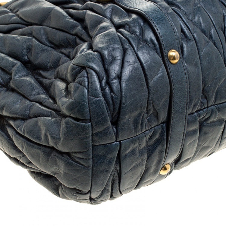 Pre Owned Miu Miu Blue Matelasse Leather Tote