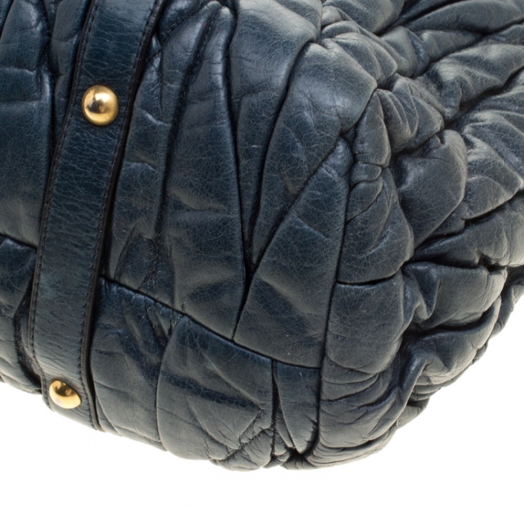 Pre Owned Miu Miu Blue Matelasse Leather Tote