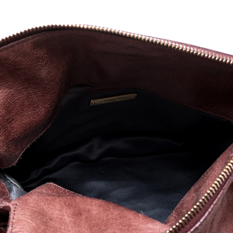 Pre Owned Miu Miu Burgundy Vitello Lux Leather Bow Top Handle Bag