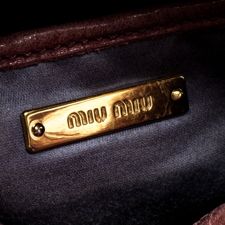 Pre Owned Miu Miu Burgundy Vitello Lux Leather Bow Top Handle Bag