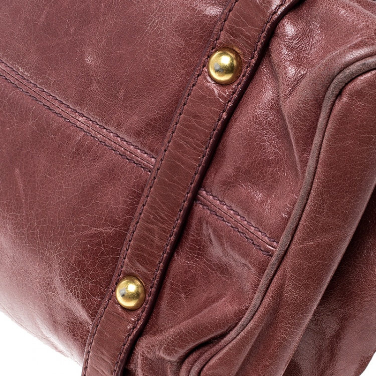 Pre Owned Miu Miu Burgundy Vitello Lux Leather Bow Top Handle Bag