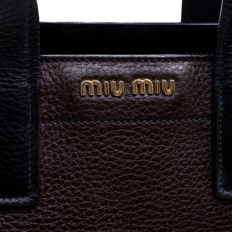 Pre Owned Miu Miu Dark Brown/Black Leather Caribou Top Handle Bag