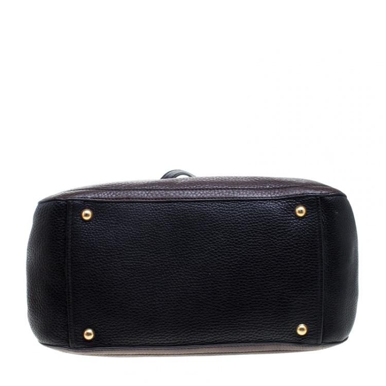 Pre Owned Miu Miu Dark Brown/Black Leather Caribou Top Handle Bag