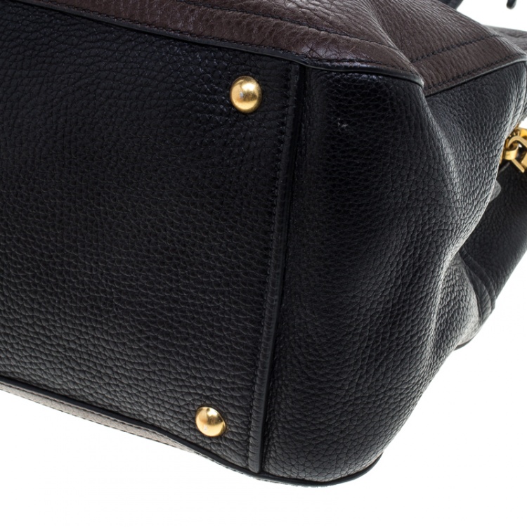 Pre Owned Miu Miu Dark Brown/Black Leather Caribou Top Handle Bag