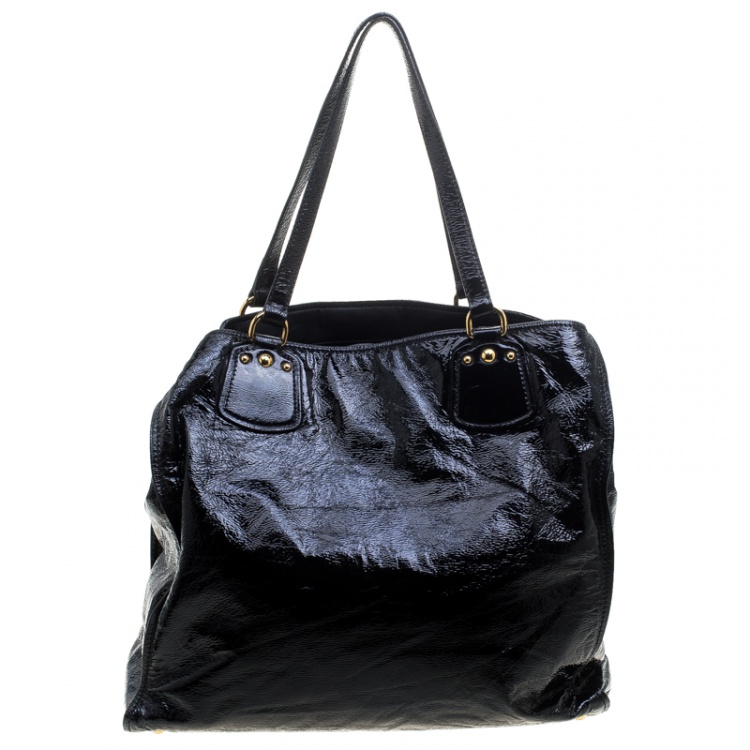 Pre Owned Miu Miu Black Patent Leather Front Pocket Tote