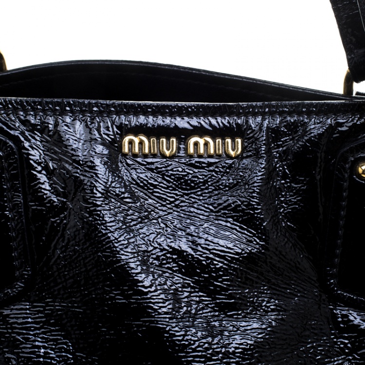Pre Owned Miu Miu Black Patent Leather Front Pocket Tote