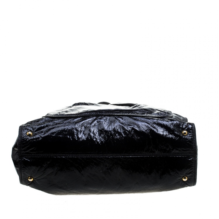 Pre Owned Miu Miu Black Patent Leather Front Pocket Tote