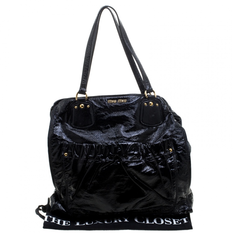 Pre Owned Miu Miu Black Patent Leather Front Pocket Tote