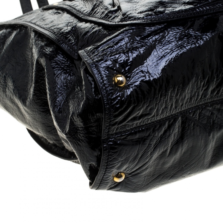 Pre Owned Miu Miu Black Patent Leather Front Pocket Tote