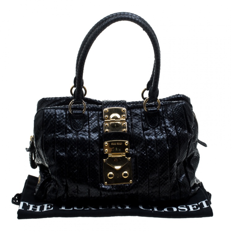 Pre Owned Miu Miu Black Python Embossed Satchel