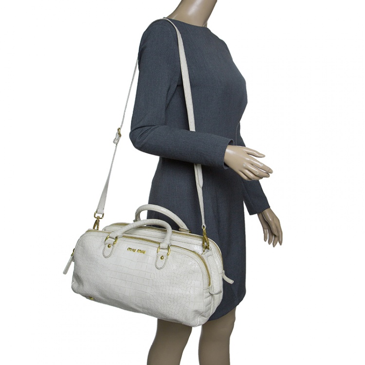 Miu Miu White Croc Embossed Patent Leather Bowling Bag Miu Miu Miu White Croc Embossed Patent Leather Bowling Bag Miu