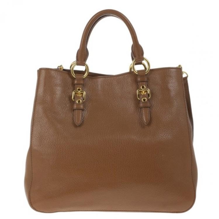 Pre Owned Miu Miu Brown Leather Textured Tote