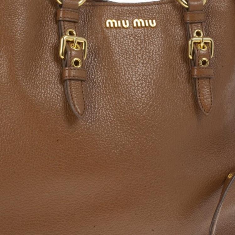 Pre Owned Miu Miu Brown Leather Textured Tote