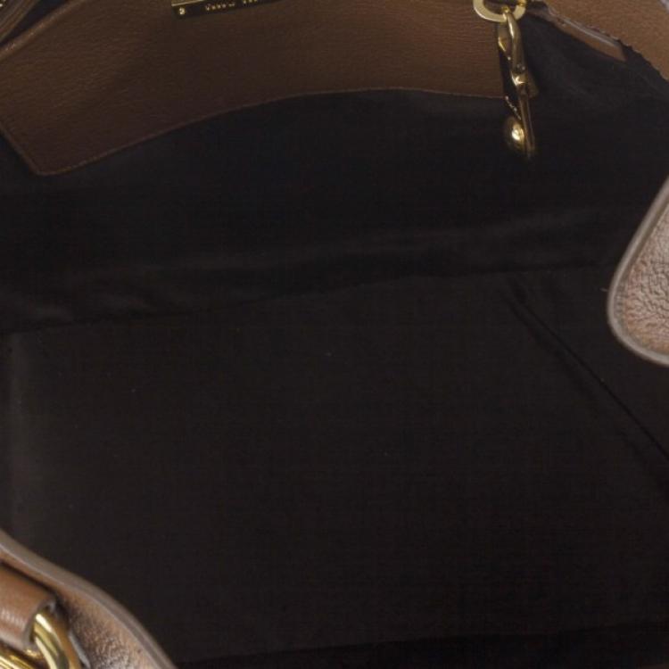 Pre Owned Miu Miu Brown Leather Textured Tote
