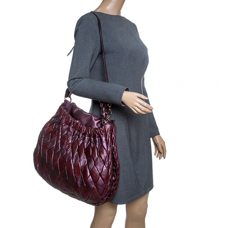 Pre Owned Miu Miu Purple Matelasse Leather Hobo