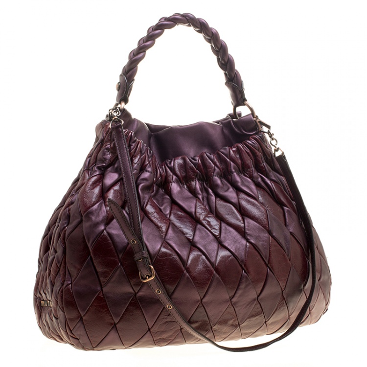 Pre Owned Miu Miu Purple Matelasse Leather Hobo