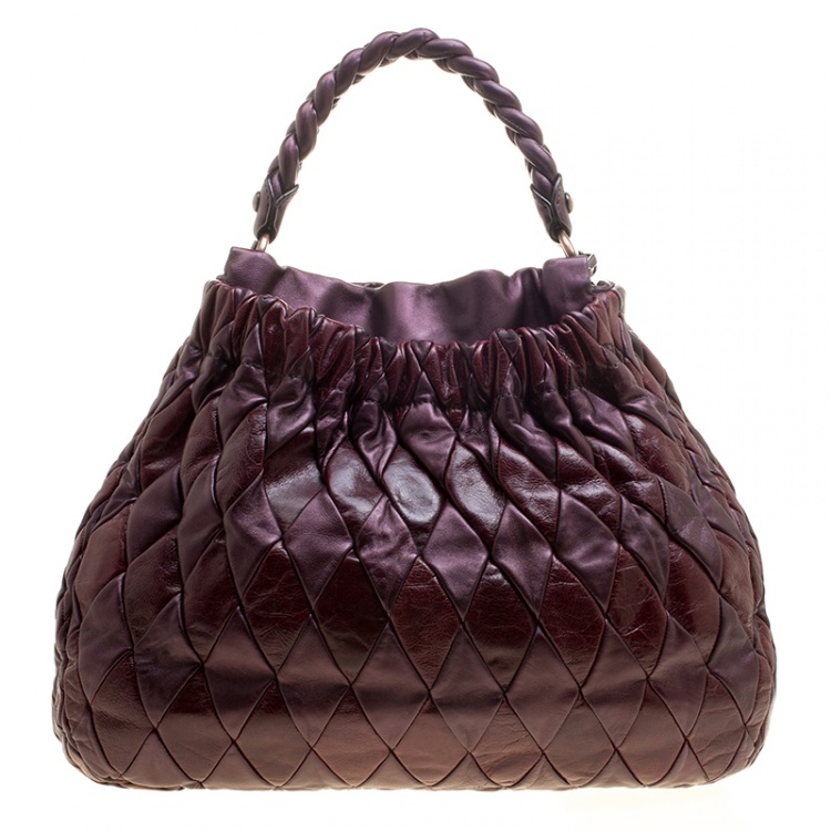 Pre Owned Miu Miu Purple Matelasse Leather Hobo