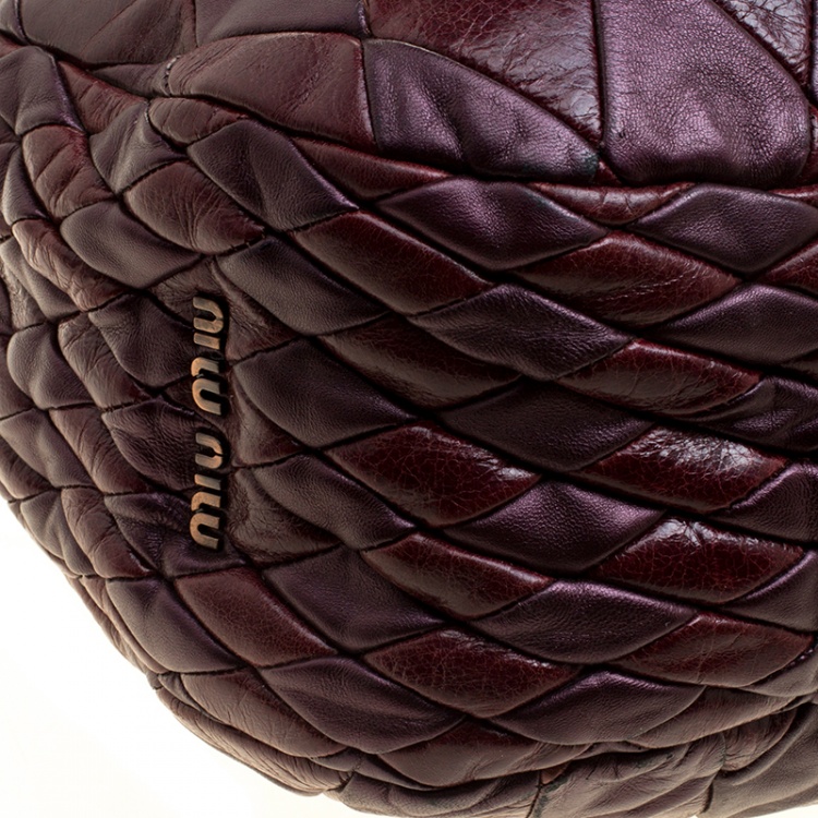 Pre Owned Miu Miu Purple Matelasse Leather Hobo