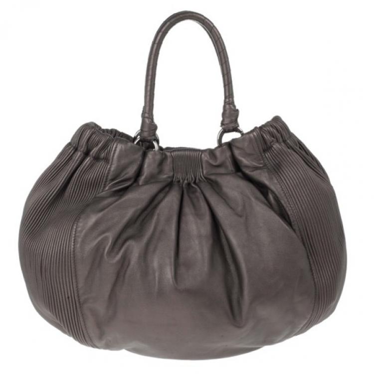 Pre Owned Miu Miu Bronze Leather Tote