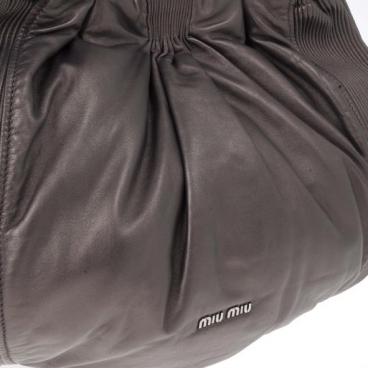 Pre Owned Miu Miu Bronze Leather Tote