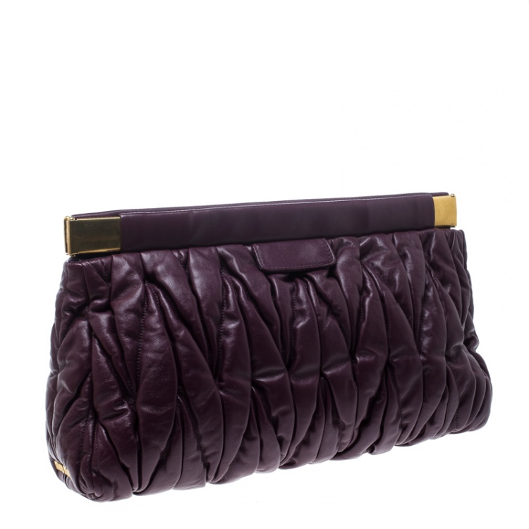 Pre Owned Miu Miu Purple Matelasse Leather Frame Clutch