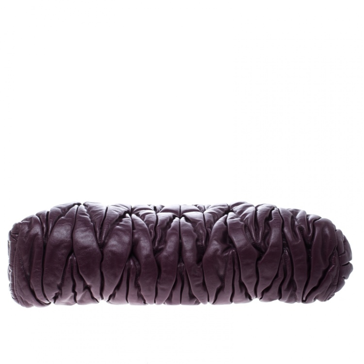 Pre Owned Miu Miu Purple Matelasse Leather Frame Clutch