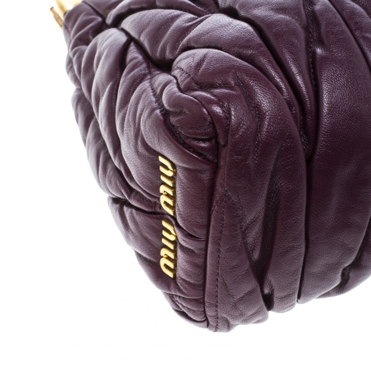 Pre Owned Miu Miu Purple Matelasse Leather Frame Clutch