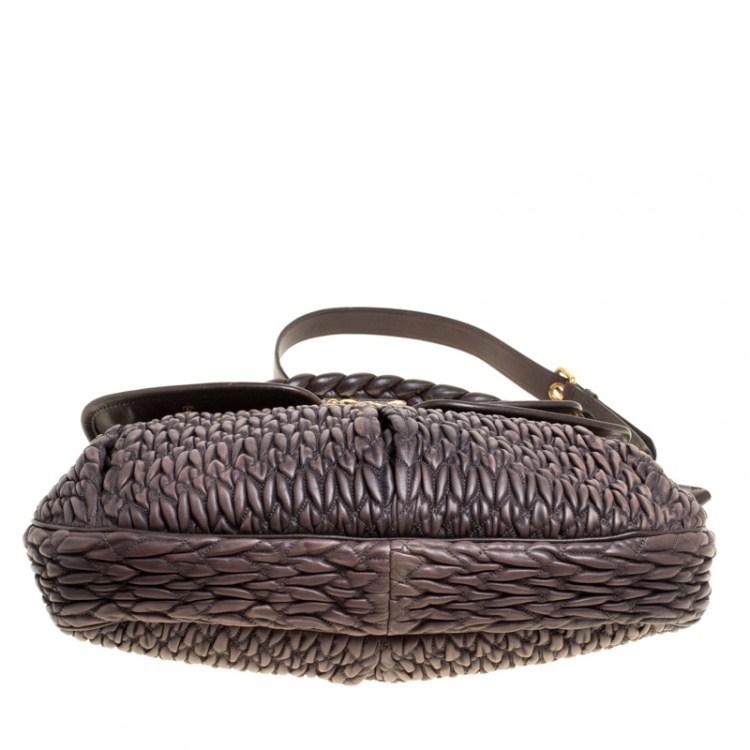 Pre Owned Miu Miu Choco Brown Matelasse Leather Coffer Hobo