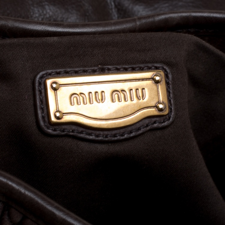 Pre Owned Miu Miu Choco Brown Matelasse Leather Coffer Hobo