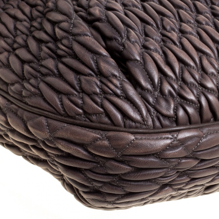 Pre Owned Miu Miu Choco Brown Matelasse Leather Coffer Hobo