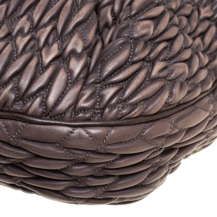 Pre Owned Miu Miu Choco Brown Matelasse Leather Coffer Hobo