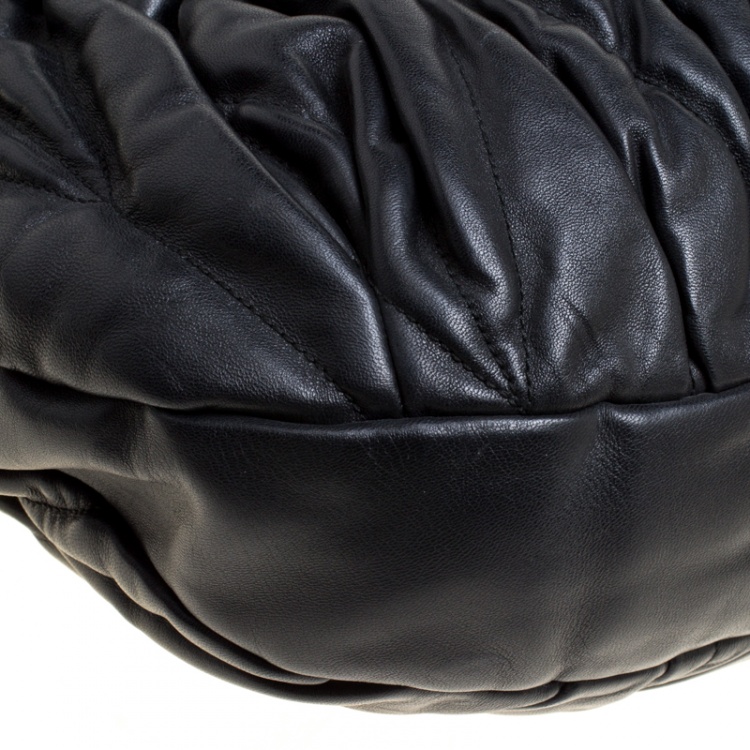 Pre Owned Miu Miu Black Matelasse Leather Coffer Hobo