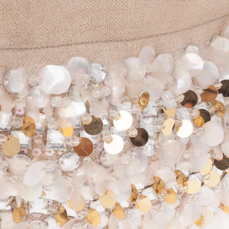 Pre Owned Miu Miu Beige Sequined and Beaded Bamboo Handle Bag