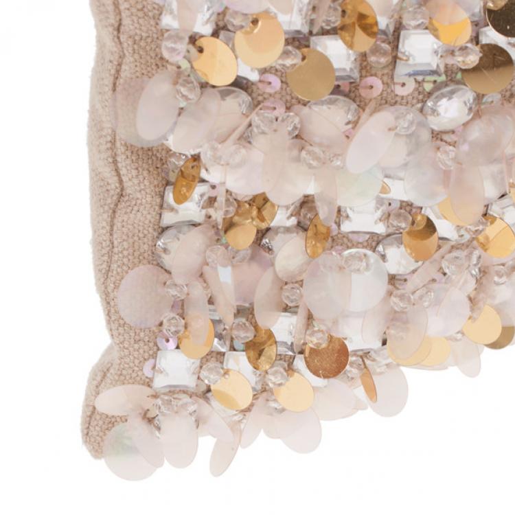 Pre Owned Miu Miu Beige Sequined and Beaded Bamboo Handle Bag