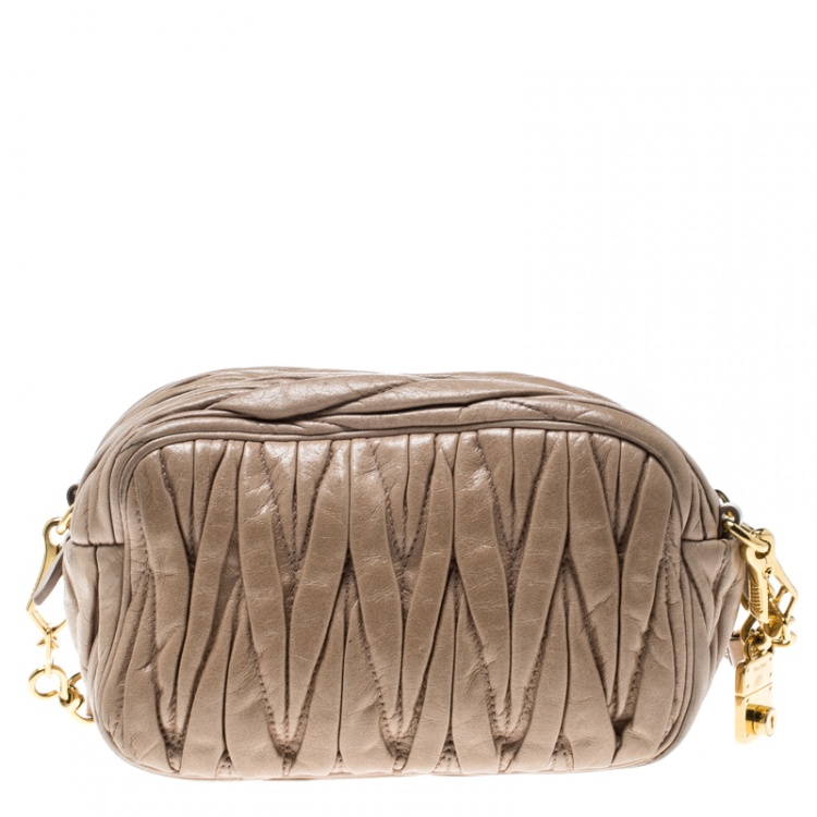 Pre Owned Miu Miu Beige Matelasse Nappa Leather Mini Zipper Shoulder Bag