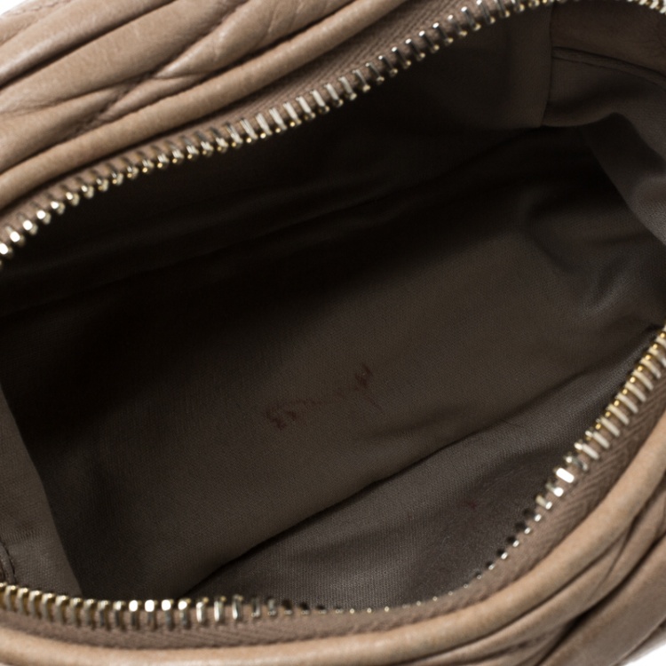 Pre Owned Miu Miu Beige Matelasse Nappa Leather Mini Zipper Shoulder Bag