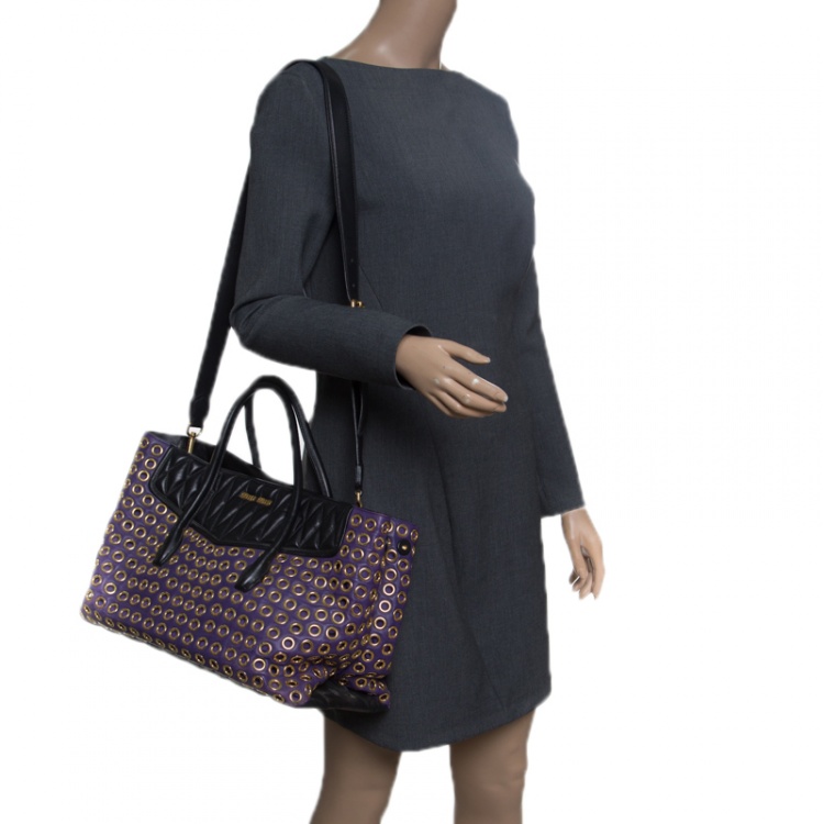 Pre Owned Miu Miu Purple Leather Biker Eyelet Tote