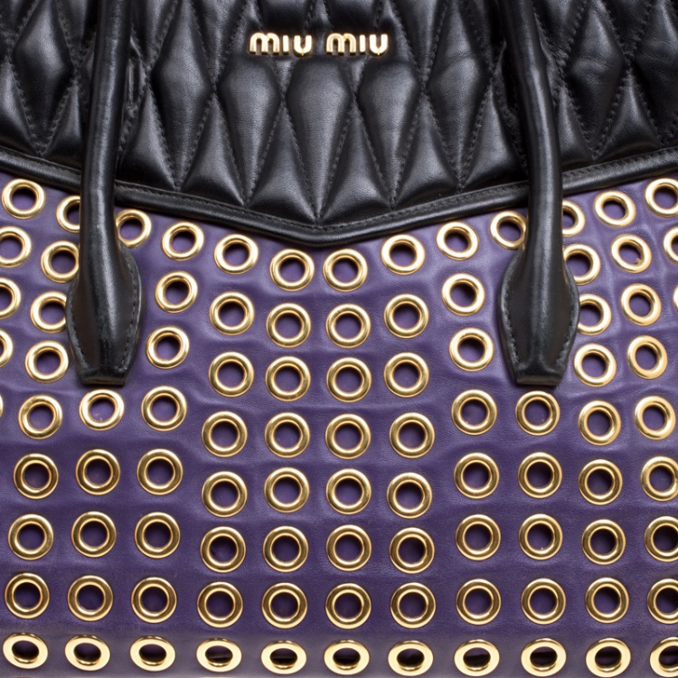 Pre Owned Miu Miu Purple Leather Biker Eyelet Tote