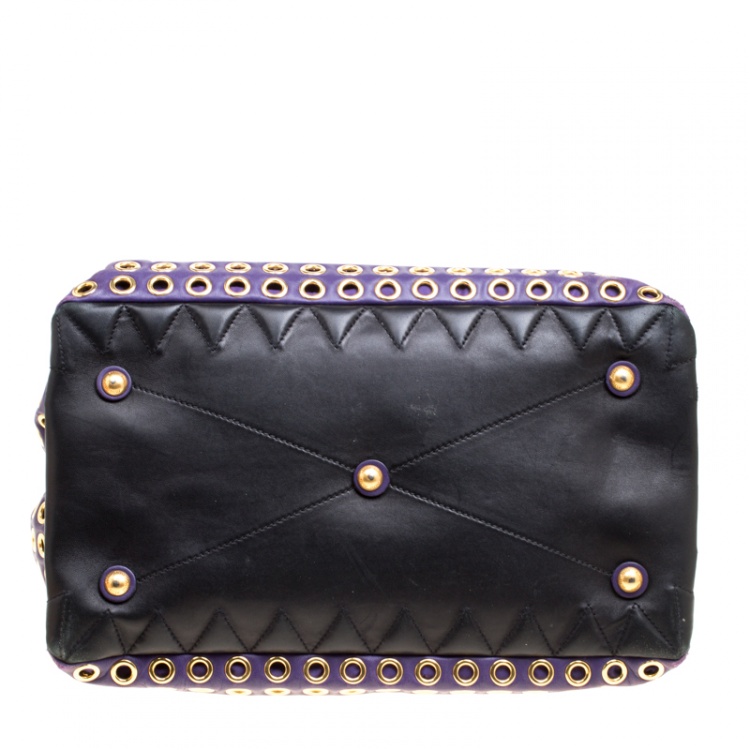 Pre Owned Miu Miu Purple Leather Biker Eyelet Tote