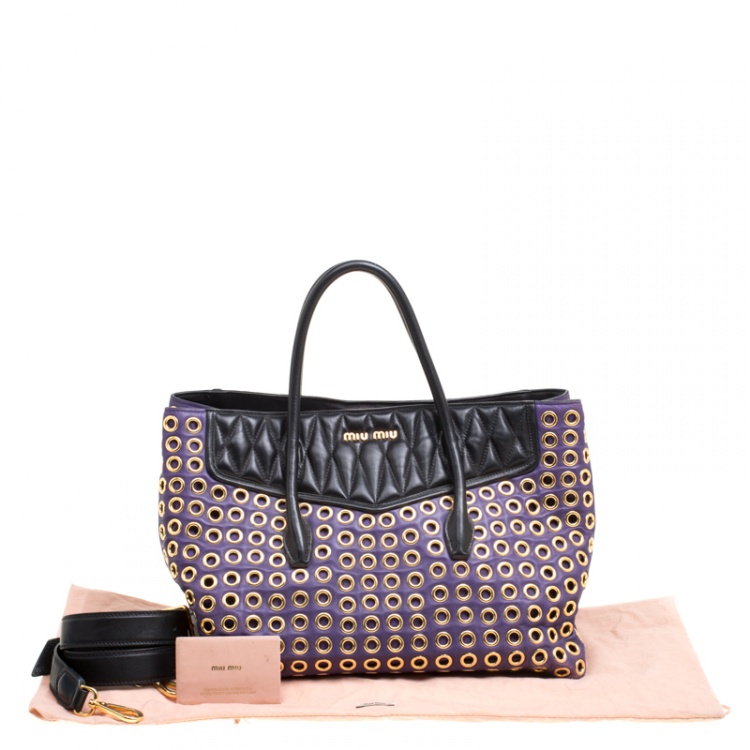 Pre Owned Miu Miu Purple Leather Biker Eyelet Tote