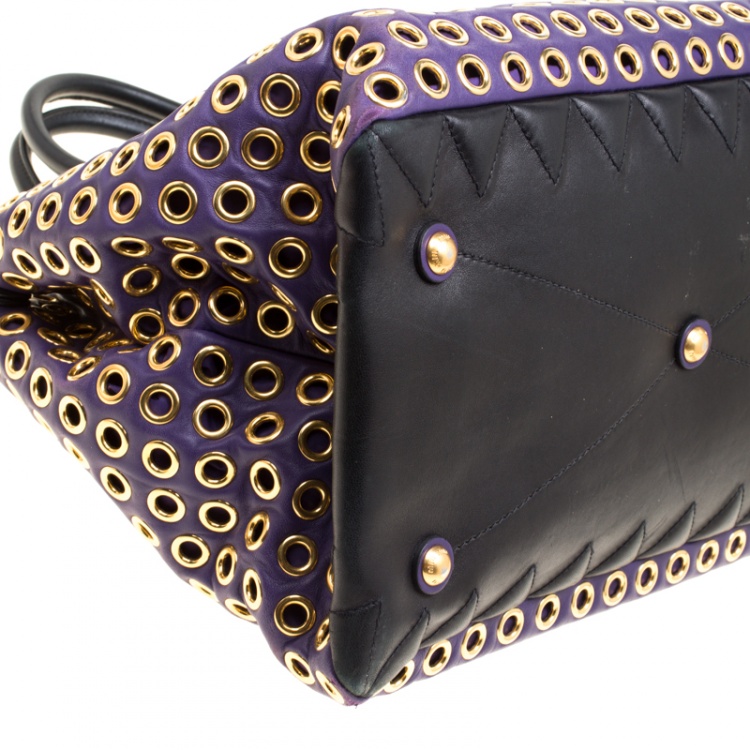 Pre Owned Miu Miu Purple Leather Biker Eyelet Tote