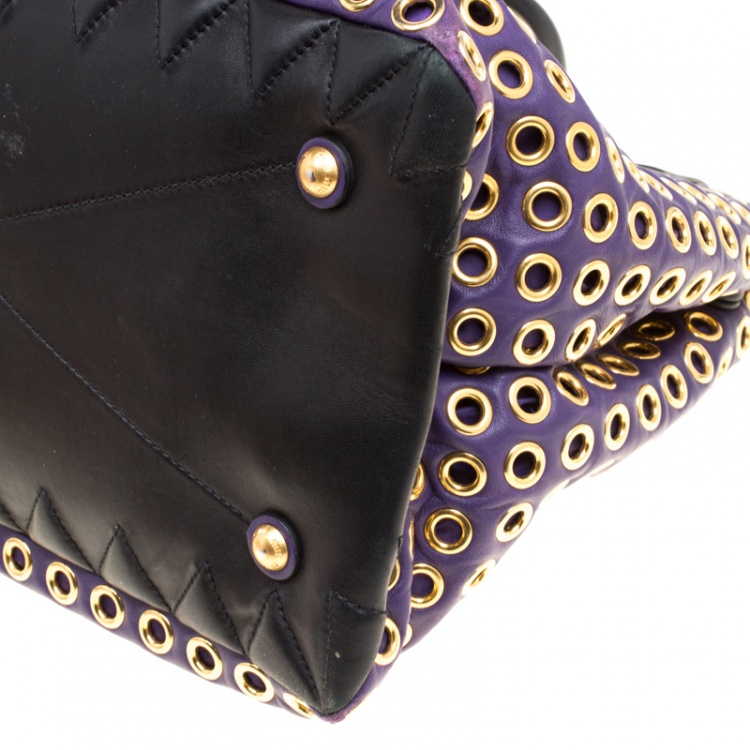 Pre Owned Miu Miu Purple Leather Biker Eyelet Tote