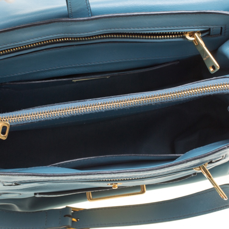 Pre Owned Miu Miu Blue Vitello Soft Leather Top Handle Bag