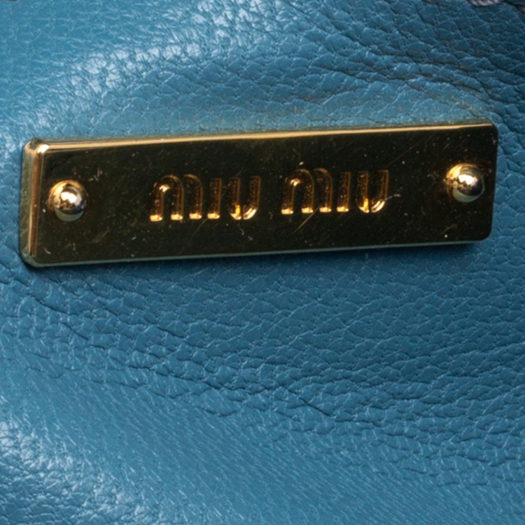 Pre Owned Miu Miu Blue Vitello Soft Leather Top Handle Bag