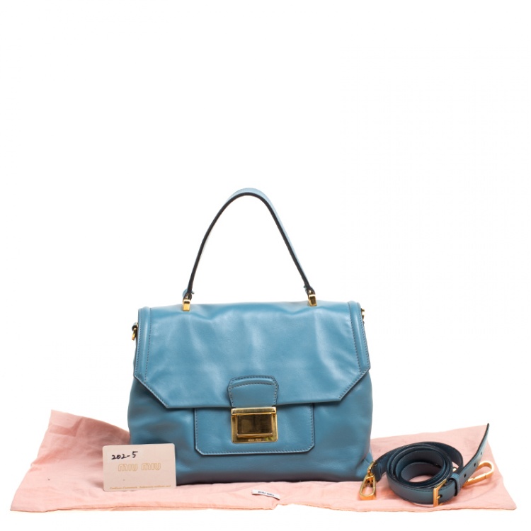 Pre Owned Miu Miu Blue Vitello Soft Leather Top Handle Bag