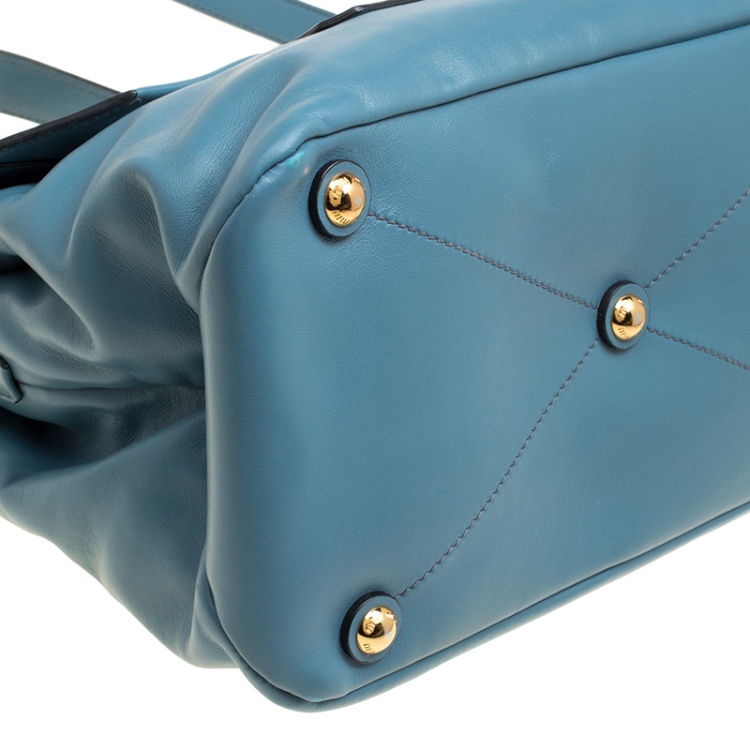 Pre Owned Miu Miu Blue Vitello Soft Leather Top Handle Bag