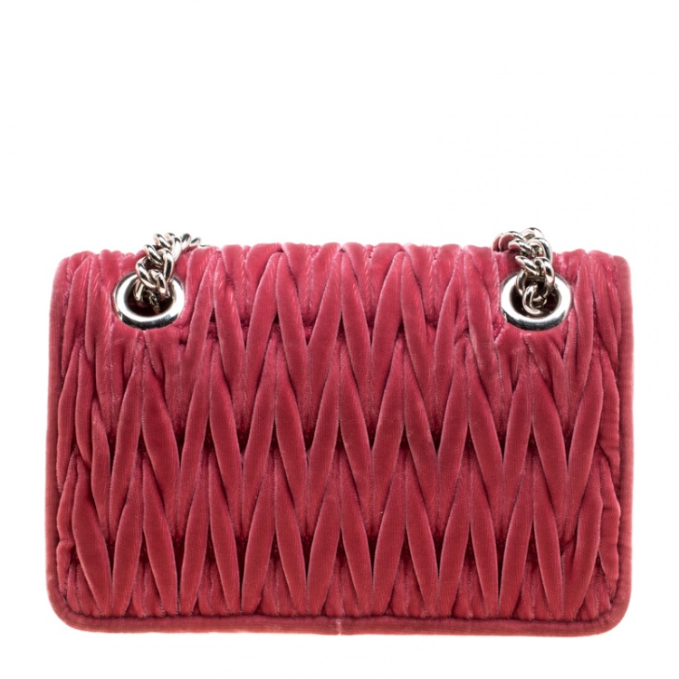 Pre Owned Miu Miu Matte Red Matelassé Velvet Small Club Shoulder Bag