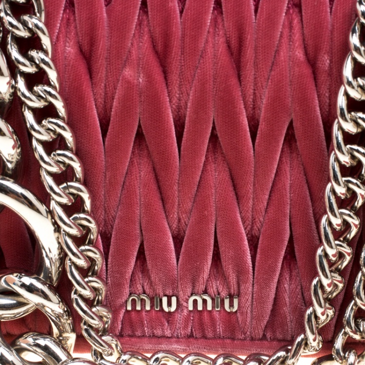 Pre Owned Miu Miu Matte Red Matelassé Velvet Small Club Shoulder Bag