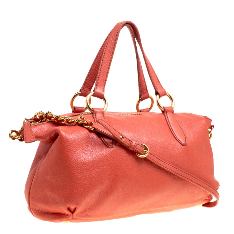 Pre Owned Miu Miu Orange Leather Caribou Top Handle Bag