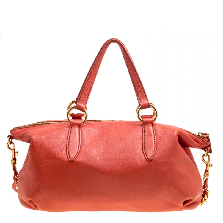 Pre Owned Miu Miu Orange Leather Caribou Top Handle Bag